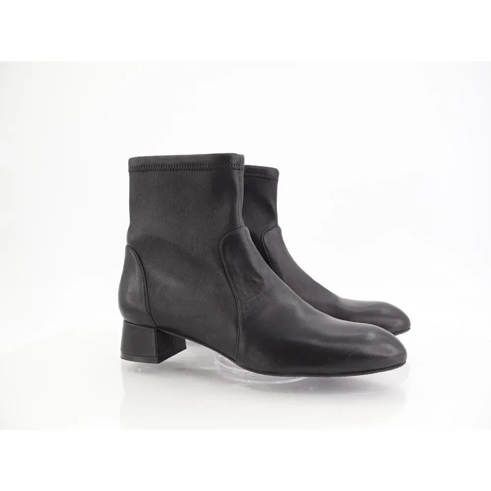 Stuart Weitzman Odetta Ankle Pull On Bootie Size 7.5 Black Leather Pointed Toe